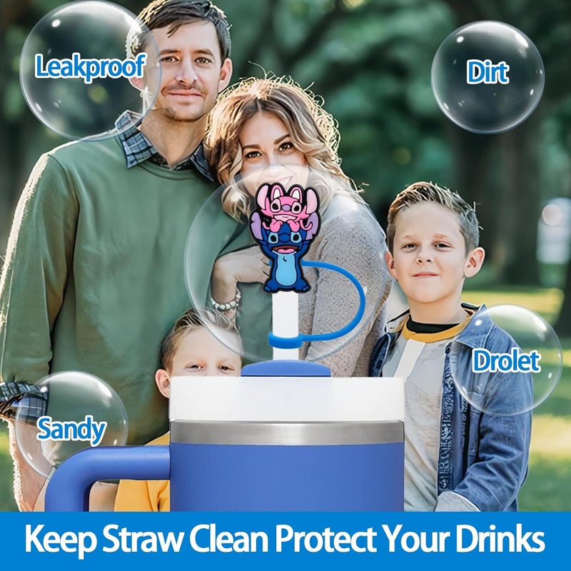ZERCEJC 11pcs Blue Silicone Straw Covers for Stanley 30&40 Oz Tumbler, Reusable Straw Tips Lids with 10mm Straws, Perfect for Travel, Camping, Parties - Image 4